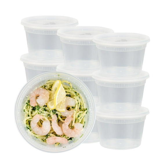 Restaurantware Plastic Food Container 50 Pack of 40 oz Clear Microwave-Safe Storage Container With Lid Leakproof Round Shape Disposable Freezer-Safe