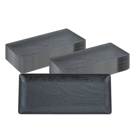 Restaurantware Plastic Plates 100 Pack of 16.9 x 9 Inches Shatterproof Modern Dinnerware Stone-Smooth Black Rectangular Disposable Plates Matte Finish For Outdoor Events