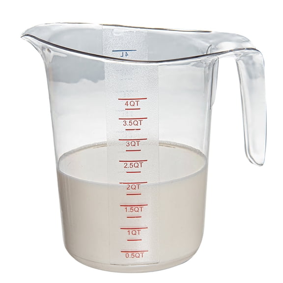 Restaurantware-RW Base 4 Quart Measuring Jars, 10 Durable Measuring Beakers - Metric And Imperial Units, V-Shaped Spout, Clear Plastic Cups, Handle With Thumb-Grip, Tolerates Up To 248F