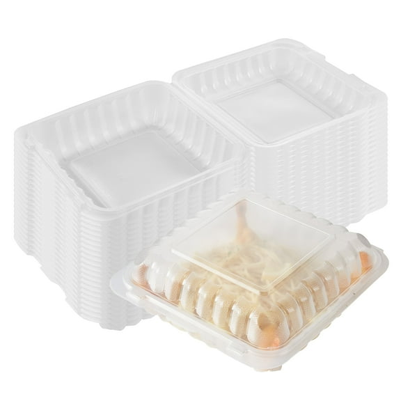 Chef 101 47 oz Square Clear Plastic Clamshell Container - 3 Compartments, Microwavable - 9" x 9" x 3 1/2" - 100 count box