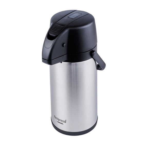 Restpresso 2.2L Vacuum Insulated Airpot Coffee Dispenser - Pump Lever, 12 hr Heat Retention, with Hanging Tag and Decals - 1 count box