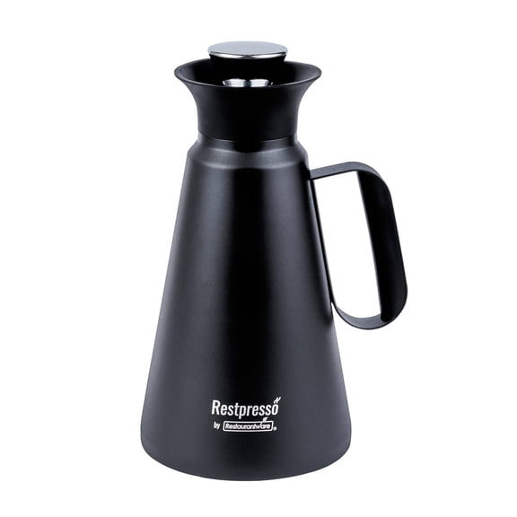 Restaurantware-Restpresso 33.8 Ounce Vacuum Insulated Coffee / Tea Server, 1 Durable Coffee Decanter - 360 Degree Pour, Sturdy Handle, Black Stainless Steel Hot Beverage Dispenser