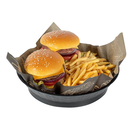Restaurantware Round Serving Baskets 100 Pack Of 8.86 x 1.77 Inch With Base Drainage Slots Microwavable Dishwashable Stackable Plastic Red Food Serving Trays For Restaurants, Catering And Take Out