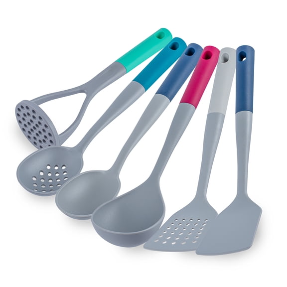 Restaurantware Silicone Utensil Set Pack of 1 Non-Slip Handle 6-Piece Nylon Kitchen Tool Set, Heat-Resistant Dishwasher-Friendly Cooking Accessories, Durable Assorted Cooking Utensils