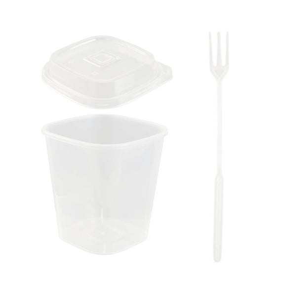 Asporto 17 oz Clear Plastic Salad To Go Cup - with Clear Lid and Fork - 3 1/2" x 3 1/2" x 4" - 100 count box