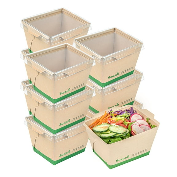 Restaurantware-Sustain 34 Ounce Sturdy Paper Take Out Boxes, 50 Disposable Take Out Food Containers - With PLA lining, Lids Sold Separately, Bamboo Paper Containers, Compostable, Click-Lock Design