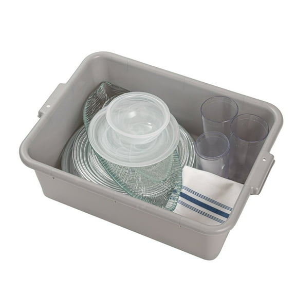 Restaurantware-TUB ONLY: RW Clean 20 x 15 x 7 Inch Kitchen Bus Tub, 1 Durable Bus Utility Box - Easy-Grip Handles, Freezable, Gray Plastic Box, For Restaurants Or Catering Services