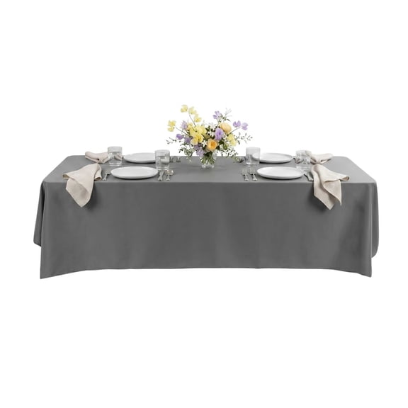 Restaurantware-Table Tek 90 x 132 Inch Table Covers, 10 Rectangle Wedding Tablecloths - Washable, Wrinkle-Free, Gray Polyester Banquet Tablecloths, Hemmed, For Parties, Holidays, or Buffets