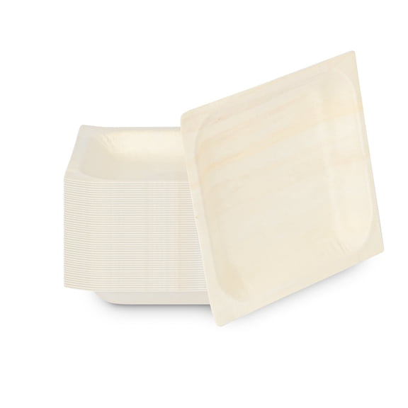 Taipei Rectangle Natural Poplar Plate - 8 3/4'' x 6 3/4'' x 1 1/4'' - 50 count box