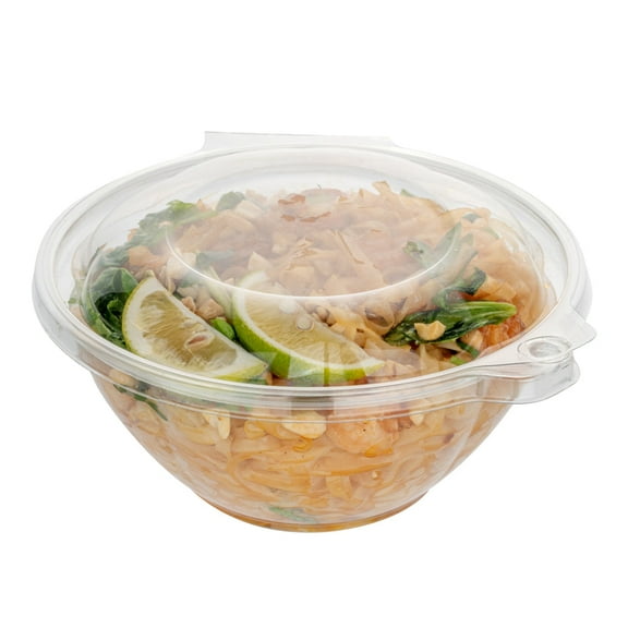Tamper Tek 24 oz Round Clear Plastic Bowl - with Lid, Tamper-Evident - 6 3/4" x 6 1/2" x 2 3/4" - 100 count box