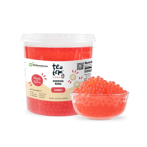 Restaurantware-Tea Tek 7 Pound Popping Boba, 1 Vegan Lychee Popping Pearl Jar - No Cooking Required, No Gluten, Edible Bursting Boba, Resealable Jar, For Tea, Smoothies