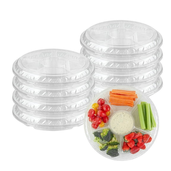 Thermo Tek Round Clear Plastic Serving Platter - with Lid - 7 1/2" x 7 1/2" x 2 1/2" - 100 count box
