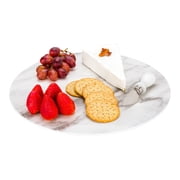 Restaurantware-Voga 13 Inch Serving Tray, 1 Round Outdoor Tray - Faux Marble, Dishwasher-Safe, White Melamine Platter, For Meals, Appetizers, And Snacks, Shatterproof