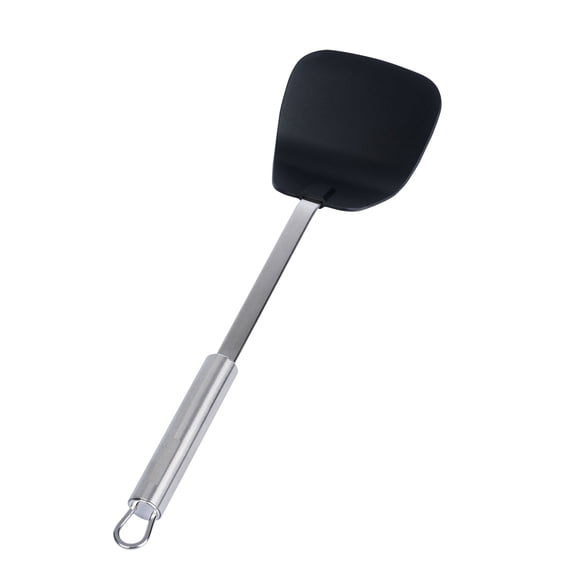 Restaurantware Wok Spatula 1 Pack of 14.1 Inches Stainless Steel Handle Stir Fry Nylon Utensil Ergonomic Design Heat Resistant Built-In Eyelet Hook Dishwasher-Safe Black