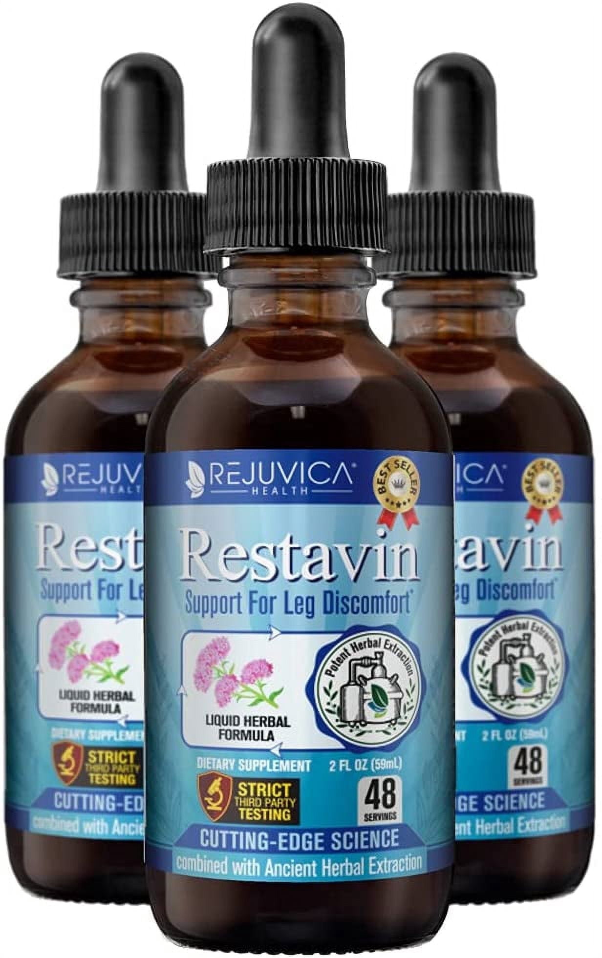 Restavin | Support for Restless Legs | Fast, Natural Liquid Formula | Iron, Magnesium, Turmeric, B-Vitamins & More | 3-pack Value