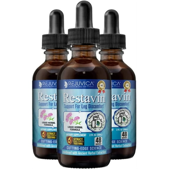 Restavin | Support for Restless Legs | Fast, Natural Liquid Formula | Iron, Magnesium, Turmeric, B-Vitamins & More | 3-pack Value