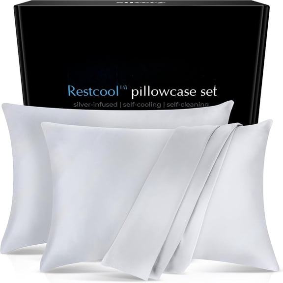 Restcool(TM)  Infused Cooling Pillowcase Set - 2  Self-Cooling Pillowcases with  Technology(TM) for Hot Sleepers & Night Sweats (Gray,  (U.S. Standard))
