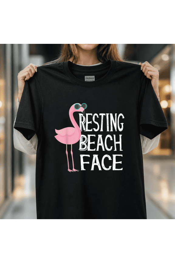 Resting Beach Face Flamingo Summer Funny Vacation Mode Unisex T-Shirt, S - 5XL
