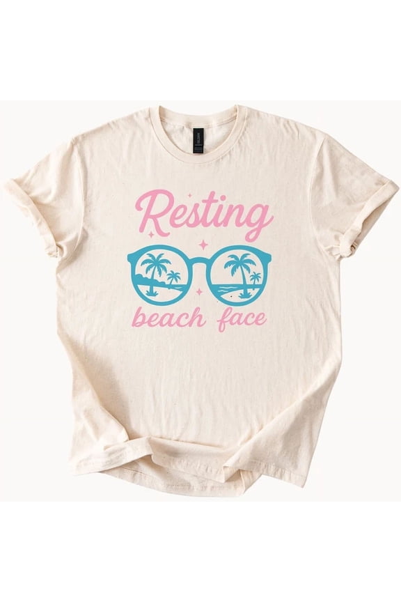 Resting Beach Face Graphic Tee With Tropical Sunglasses And Palm Trees Size S-5Xl Heygategoo Tee