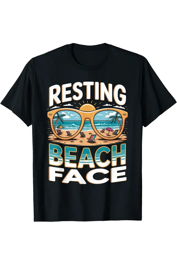 Resting Beach Face Palm Trees Ocean Retro Beach Summer T-Shirt