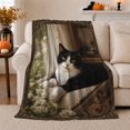 thumbnail image 1 of Resting Black White Cat Oil Painting autumn celebration Autumn, Cozy Pet Portrait Pattern, Warm Flannel Blanket for Living Room and Bedroom, Cat Lovers autumn celebration Gift, Pet Lover Home Decor, 1 of 9