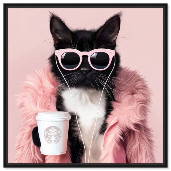 Resting Cat Face Canvas Cute Cat Art Prints by Art Remedy, Black Frame, 30" x 30"