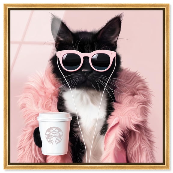 Resting Cat Face Framed High-Gloss Acrylic Glass Wall Art Cute Cat Art Prints by Art Remedy, Gold Frame, 20 x 20