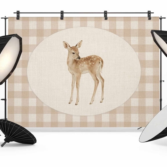 Resting Fawn Backdrops for Photography, Retro Natural Fawn Linen Plaid Fabric Photo Background Sturdy Studio Props for Photo Studio, Video Recording, Booth & Photoshoot 7x5ft