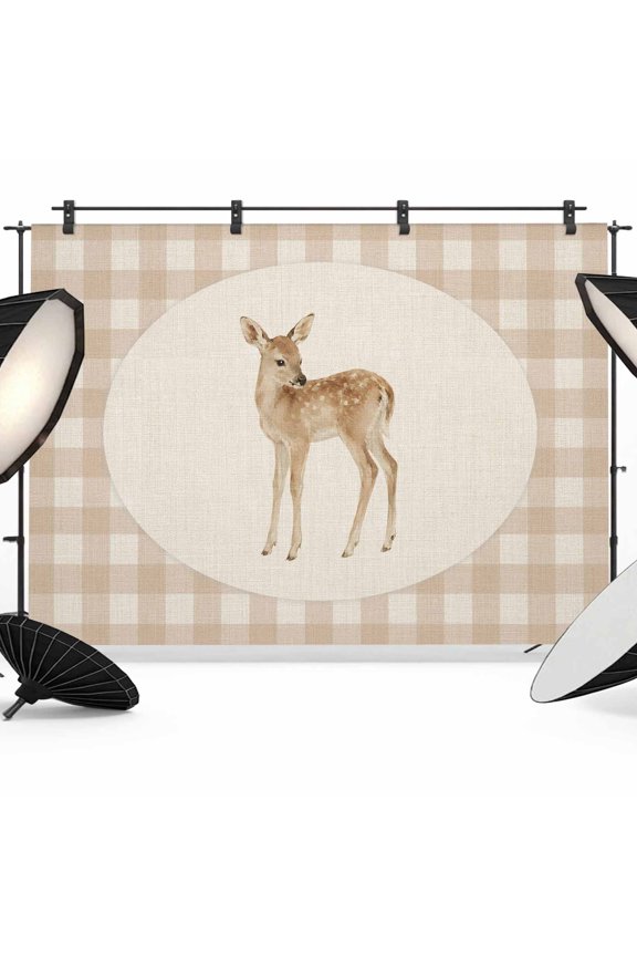 Resting Fawn Backdrops for Photography, Retro Natural Fawn Linen Plaid Fabric Photo Background Sturdy Studio Props for Photo Studio, Video Recording, Booth & Photoshoot 7x5ft