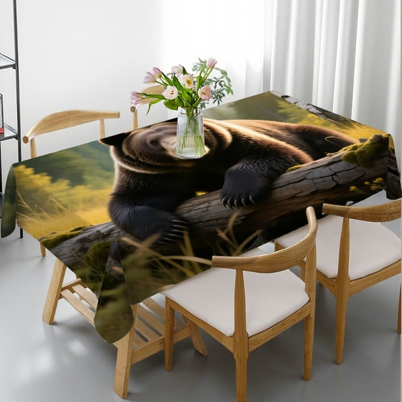 Resting Grizzly Bear Animal Rectangular Tablecloth, Festive Table Setting - Holiday-Themed Design Tablecloths for dining table, Cafe, dinner, picnic,