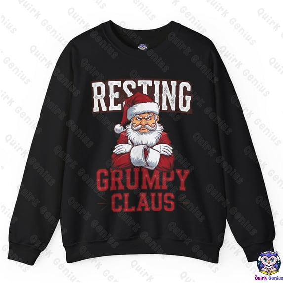 Resting Grumpy Claus Christmas Sweatshirt – Cozy Holiday Apparel with Quirky Santa Design Ideal Gift for Christmas Humor (Black, S)