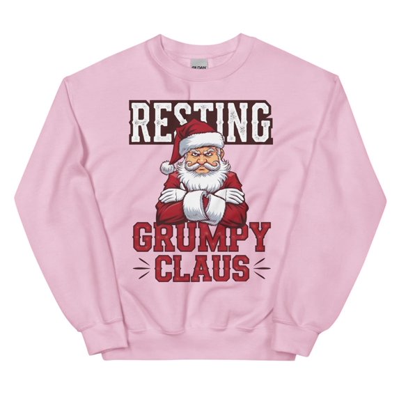 Resting Grumpy Claus Christmas Sweatshirt – Cozy Holiday Apparel with Quirky Santa Design Ideal Gift for Christmas Humor- XL (Light Pink)