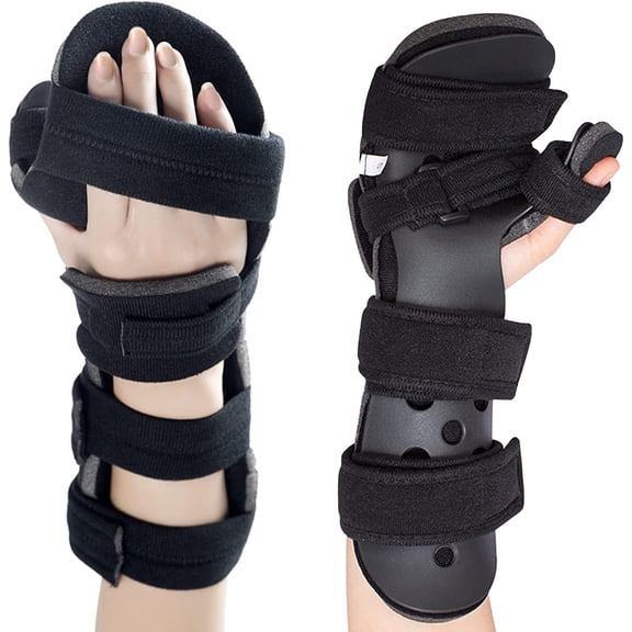 Resting Hand Splint Stroke Night Sleeping Hand Brace for Stroke Hemiplegia Patients Wrist Sprains Fractures Arthritis Tendonitis Carpal Tunnel Pain for Men and Women (Large-Right)Large-LeftBlack