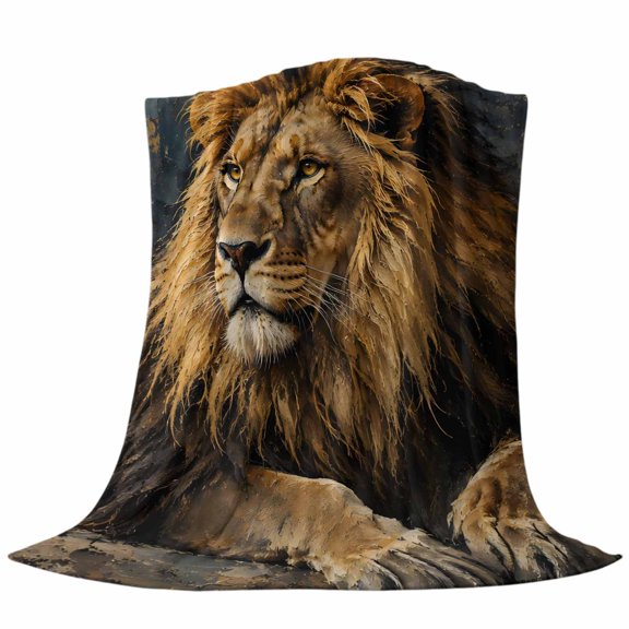 Resting Lion Throw Flannel Blanket Rustic Vintage Brown Wildlife Golden Mane Textured Super Soft Cozy Bed Blanket, Lightweight Plush Fuzzy Bed Throw for Bedroom Sofa Couch Living Room 30x40in