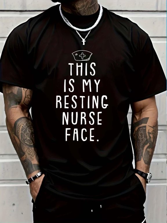 Resting Nurse Face Funny Registered RN Nurse Student Gift Men's Cotton Crew Neck Graphic Tee Casual Short Sleeve Solid T-Shirt