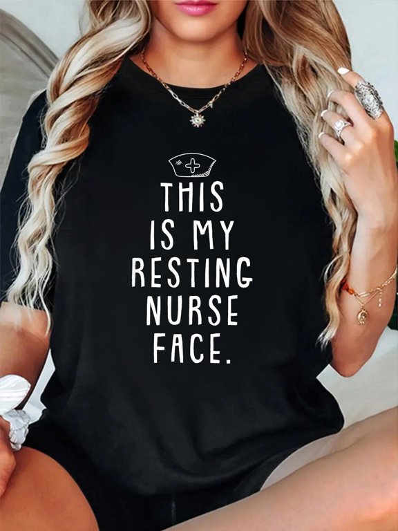 Resting Nurse Face Funny Registered RN Nurse Student GiftCrew Neck Graphic Tee Cotton Lightweight T-Shirt