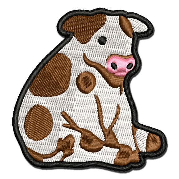 Resting Spotted Cow Sitting Applique Multi-Color Embroidered Iron-On Patch - 2.0 Inch Mini