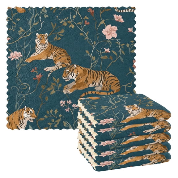 Resting Tiger Kitchen Cloth Dish Towels for Drying Washing Absorbent Dish Rags Reusable soft kitchen dishcloth set 6 Pack