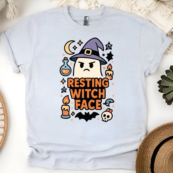 Resting Witch Face Ghost T-Shirt | Funny Unisex Spooky Outfit, Ash, Size S