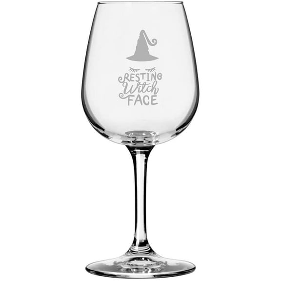 Resting Witch Face Happy Halloween Etched 12.75oz All Purpose Libbey Wine Glass