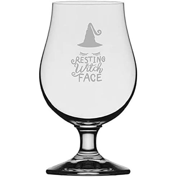 Resting Witch Face Happy Halloween Etched 13.25oz Iona Beer Glass
