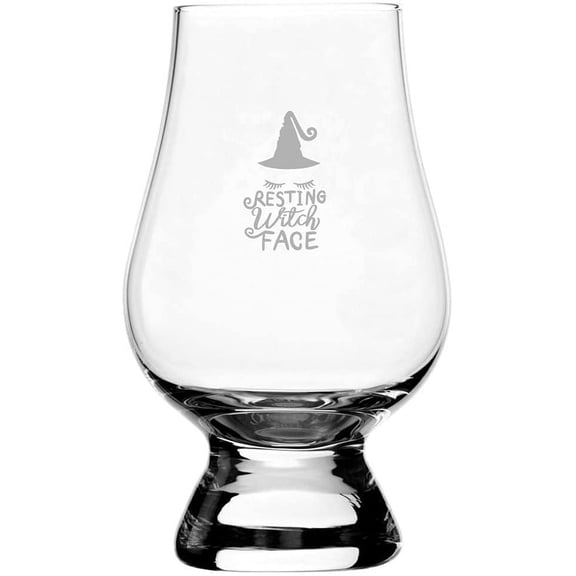 Resting Witch Face Happy Halloween Etched 6.5oz Glencairn Whisky Glass