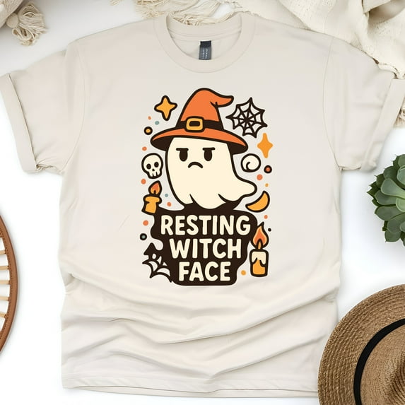 Resting Witch Face Shirt | Funny Ghost Graphic Tee | Unisex Casual T-Shirt, Natural, Size L