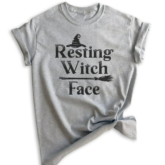 Resting Witch Face Shirt, Unisex Women's Shirt, Funny Horror Shirt, Witch Shirt, Heather Gray, Medium