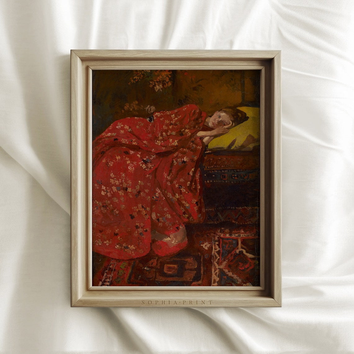 Resting Woman In Dress Wall Art Print, Blonde Vintage Interior Portrait ...