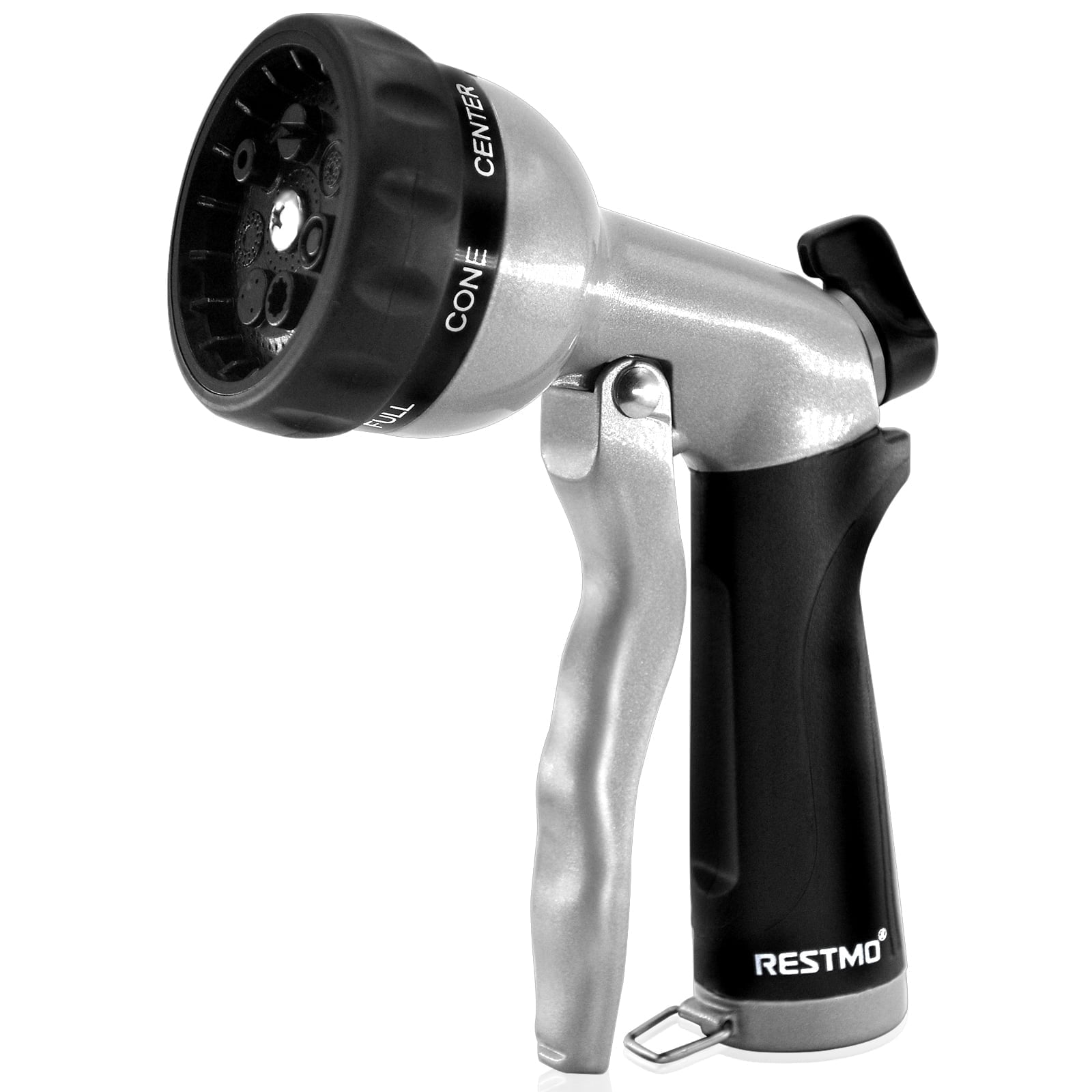 Restmo Garden Hose Nozzle, Heavy Duty Metal Watering Nozzle with 7 Adjustable Spray Patterns, Black