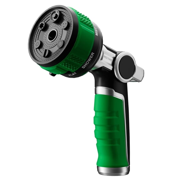 Restmo 100% Metal Heavy Duty Garden Hose Nozzle, 9 Spray Patterns, Patent 2-Way Water Patterns, Leak-Proof Thumb Control for Lawn & Yard Watering