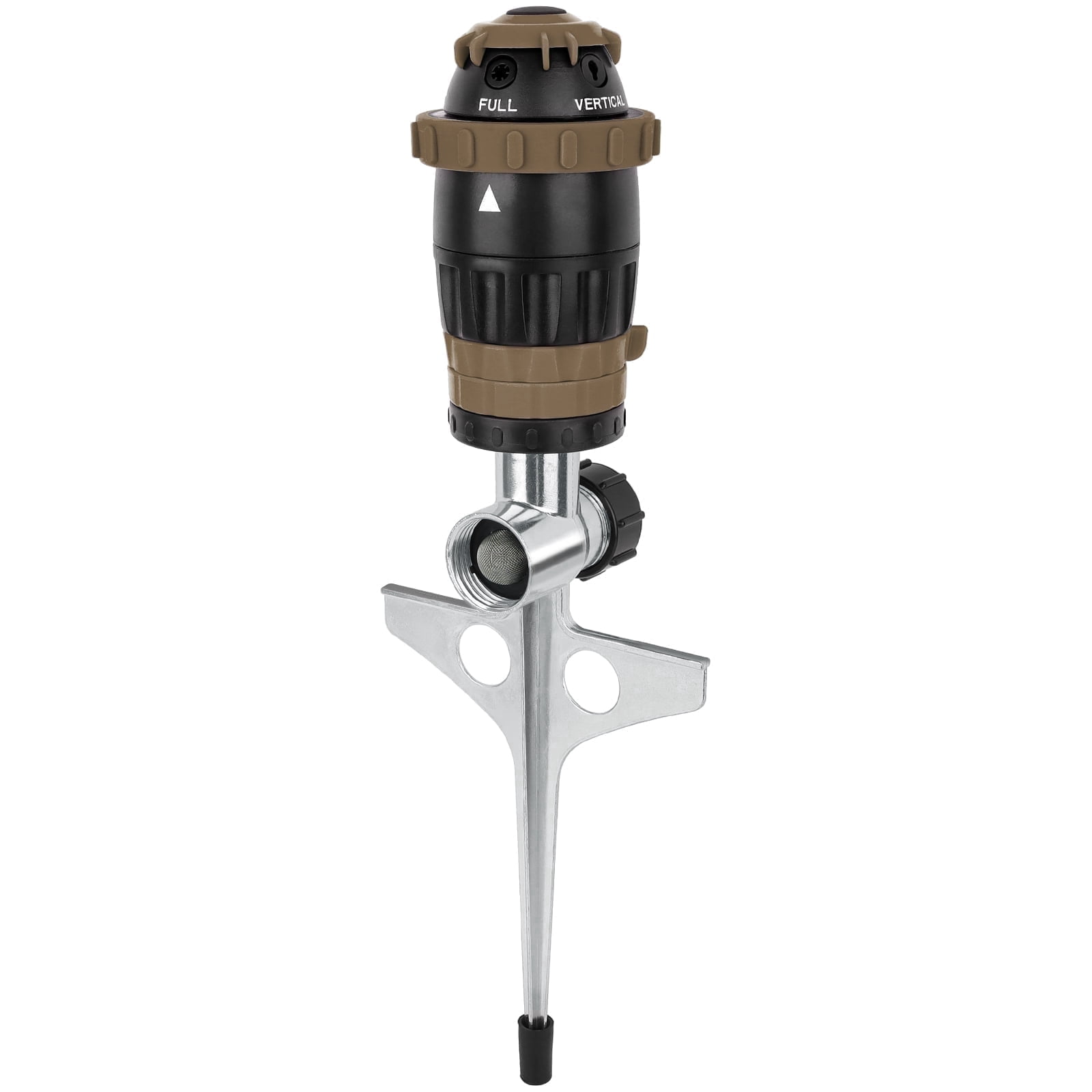 Restmo Rotary Gear Drive Sprinkler with Metal Spike Base, 5-Pattern Heavy Duty Adjustable Lawn Sprinkler, Multi-Adjustable Lawn Sprinkle for Garden, Brown