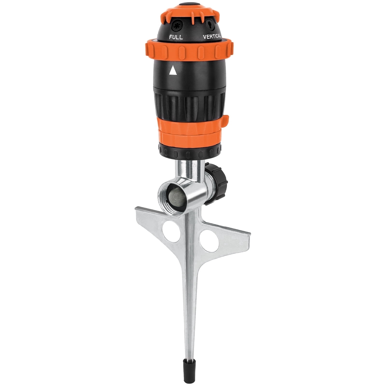 Restmo Gear Drive Sprinkler with Metal Spike Base, 5-Pattern Heavy Duty Gardening Watering System, Multi-Adjustable Lawn Sprinkle for Garden Plant, Flower Bed and Large Yard Area Watering, Orange