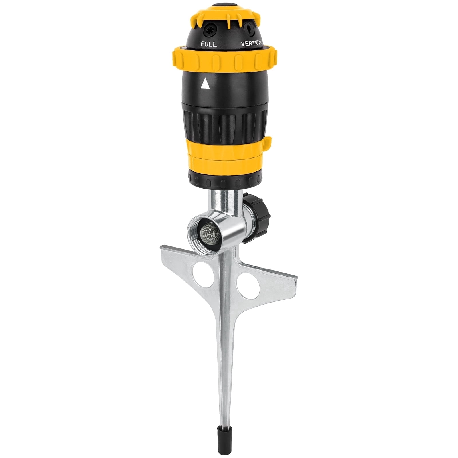 Restmo Gear Drive Sprinkler with Metal Spike Base, 5-Pattern Heavy Duty Gardening Watering System, Multi-Adjustable Lawn Sprinkle for Garden Plant, Flower Bed and Large Yard Area Watering, Yellow